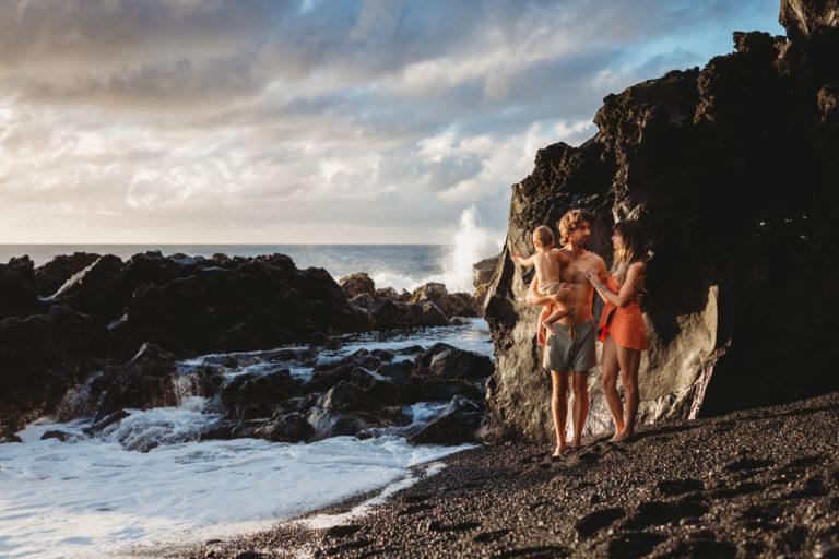 Family Session on a Black Sand Beach, Hilo, Hawaii