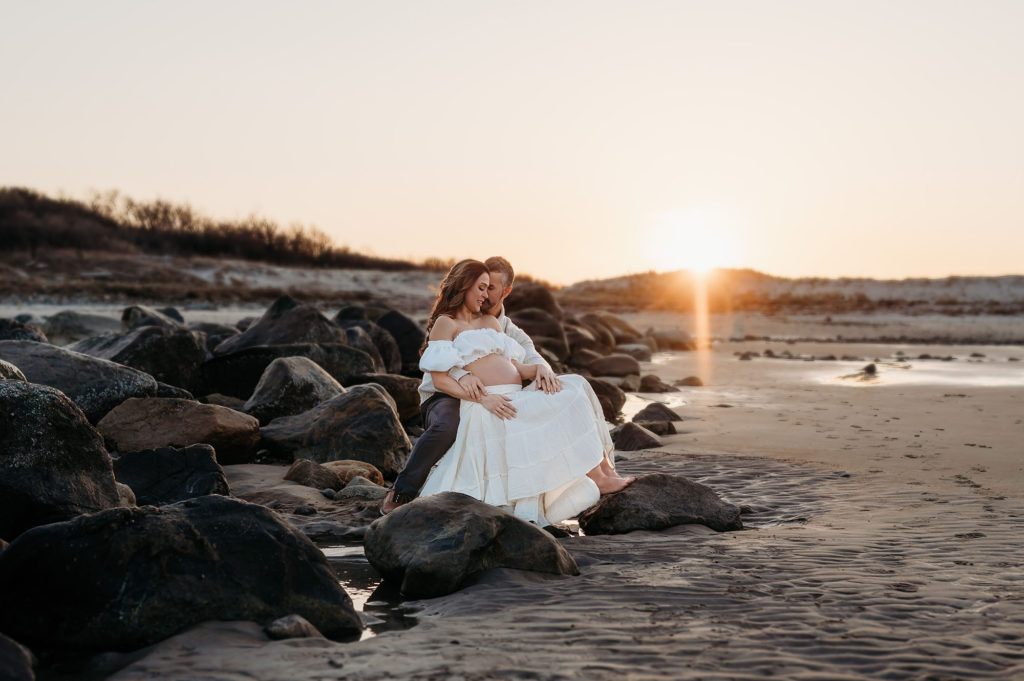 Golden Hour Magic: A Sunset Maternity Photoshoot on Boston’s North Shore