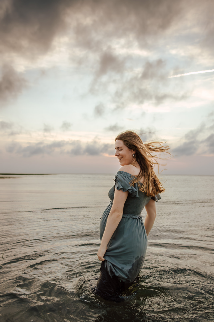 Cape Cod maternity photographer — pregnant woman at Cape Cod bay in Brewster MA